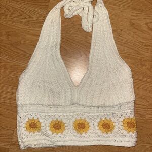 Hollister Cream Sunflower Crochet Halter Crop Top